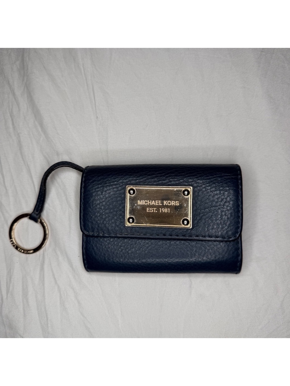 Michael Kors Navy Blue Pebbled Leather Jet Set Flap Coin Wallet